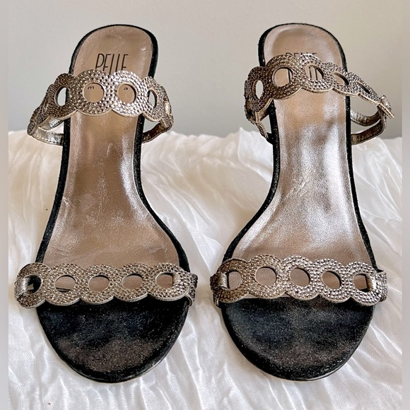 Pelle Moda “Kemp” Black & Silver Rhinestone Dressy Sandal size 8 - Picture 2 of 7